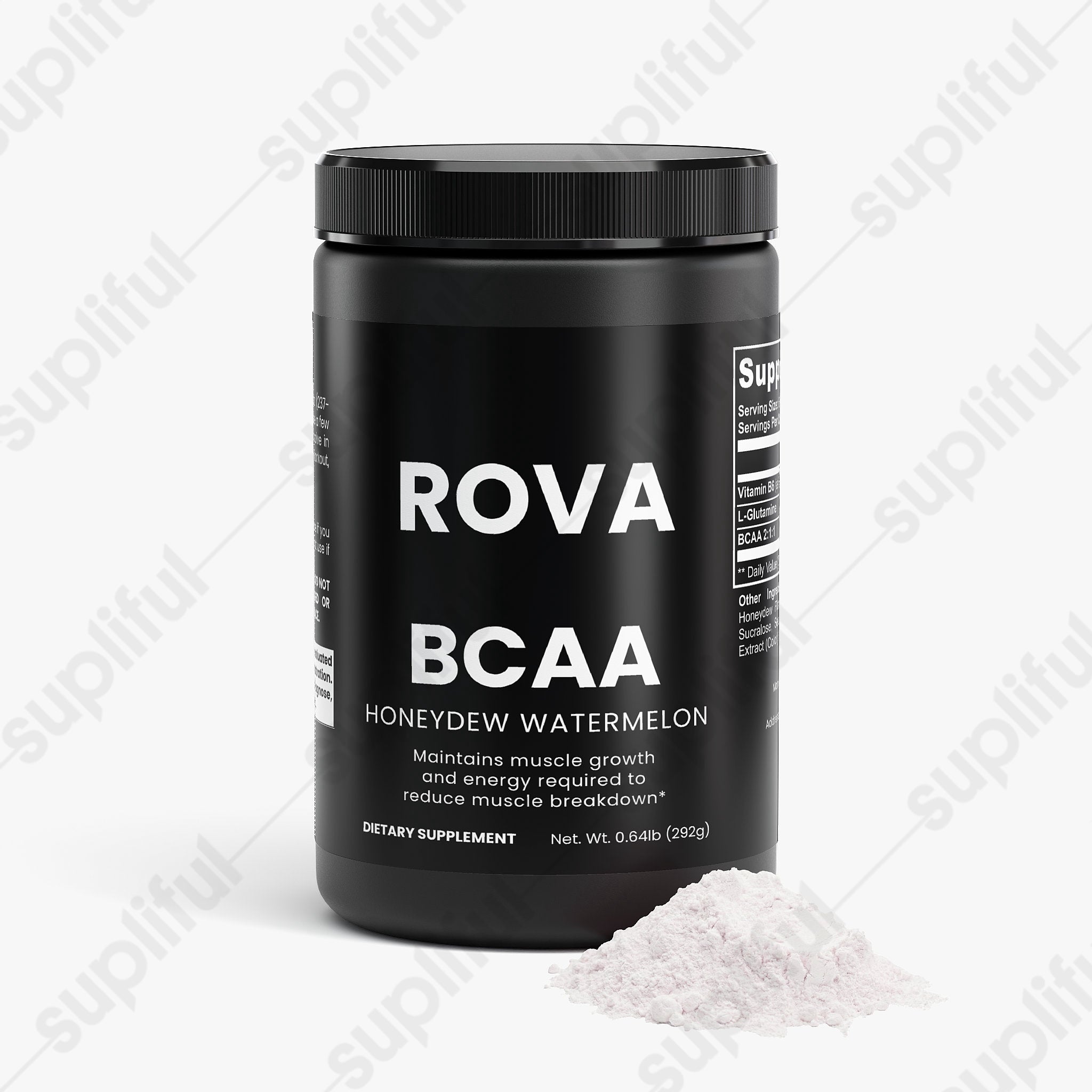 BCAA Post Workout Powder (Honeydew/Watermelon) — angled product shot showing label detail and brand mark