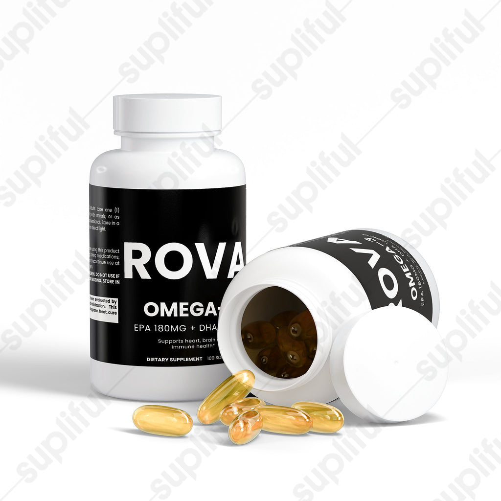 Omega-3 EPA 180mg + DHA 120mg — angled product shot showing label detail and brand mark