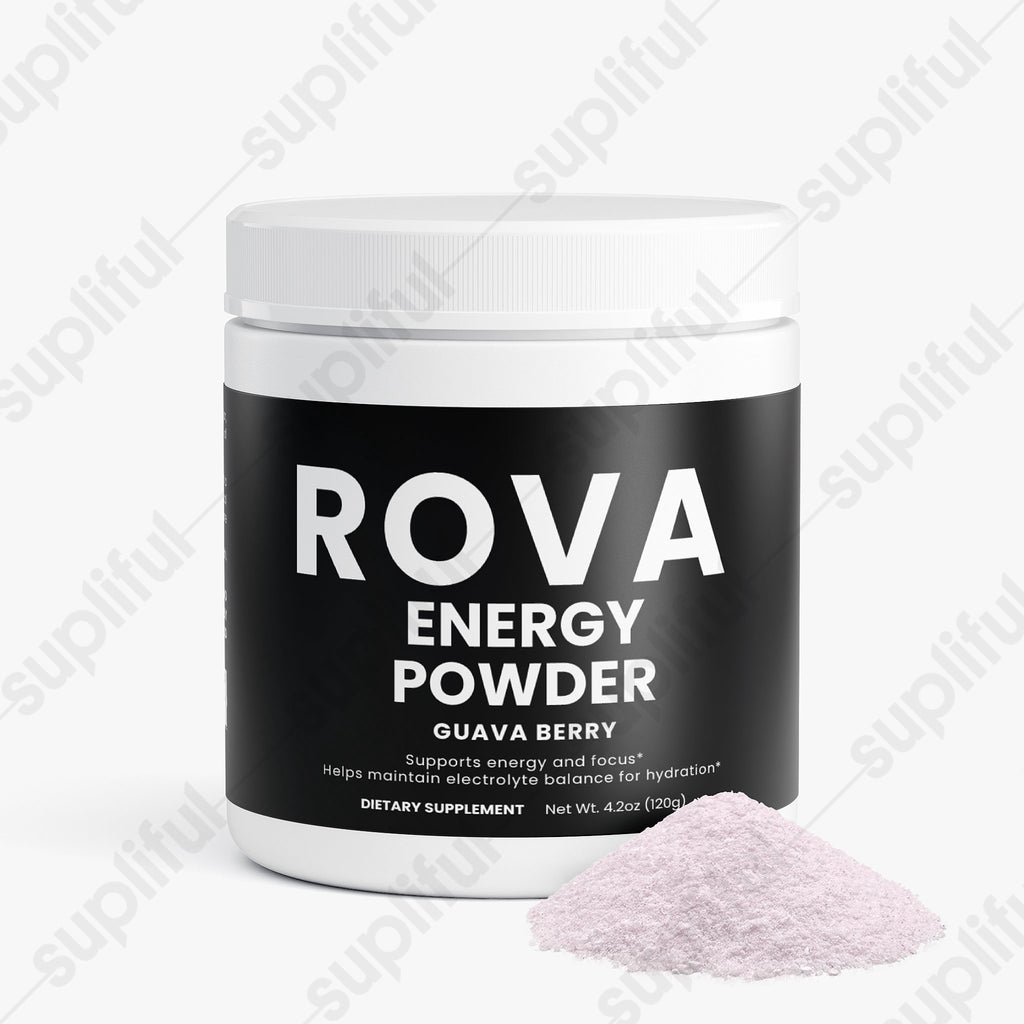 Energy Powder (Guava Berry) — angled product shot showing label detail and brand mark