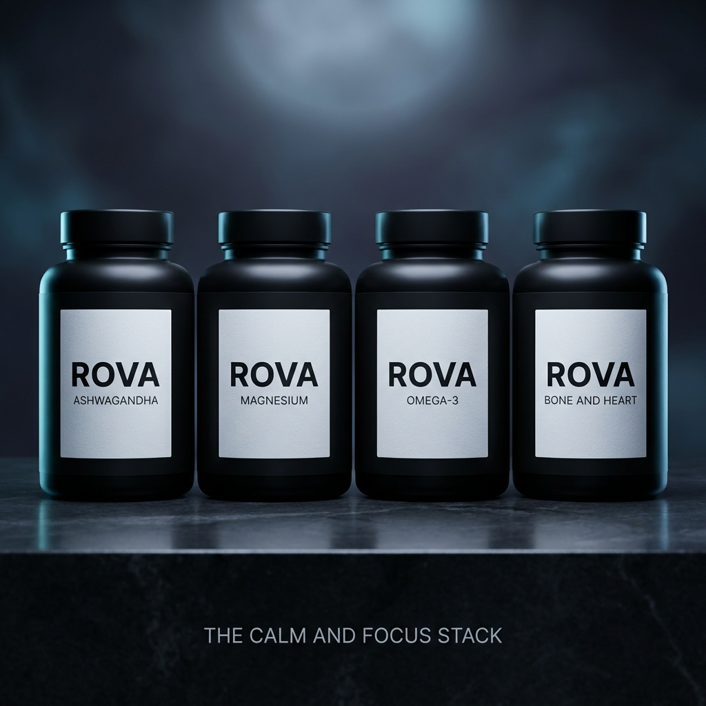 ROVA Calm + Focus Stack - Ashwagandha, Magnesium, Omega-3, Bone and Heart