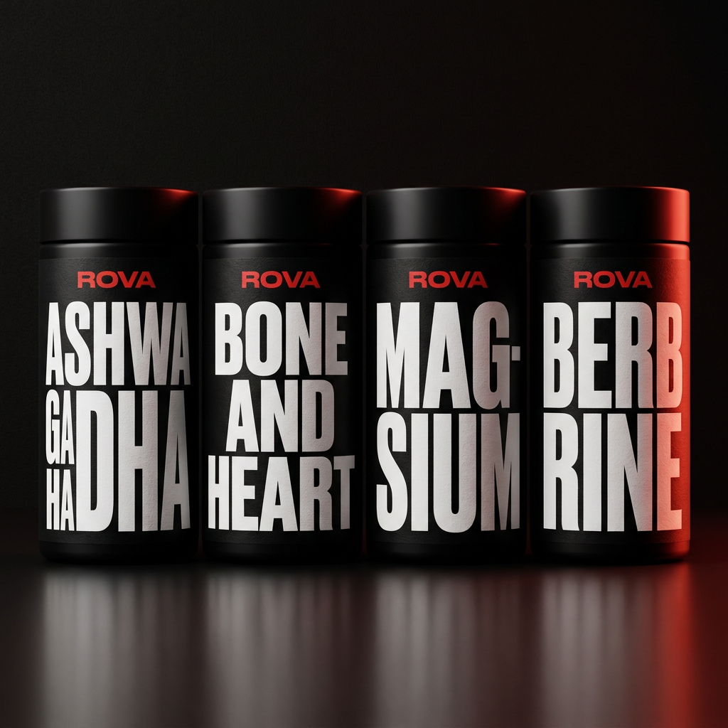 ROVA T-Boost Stack - Ashwagandha, Bone and Heart, Magnesium, Berberine - Natural test support