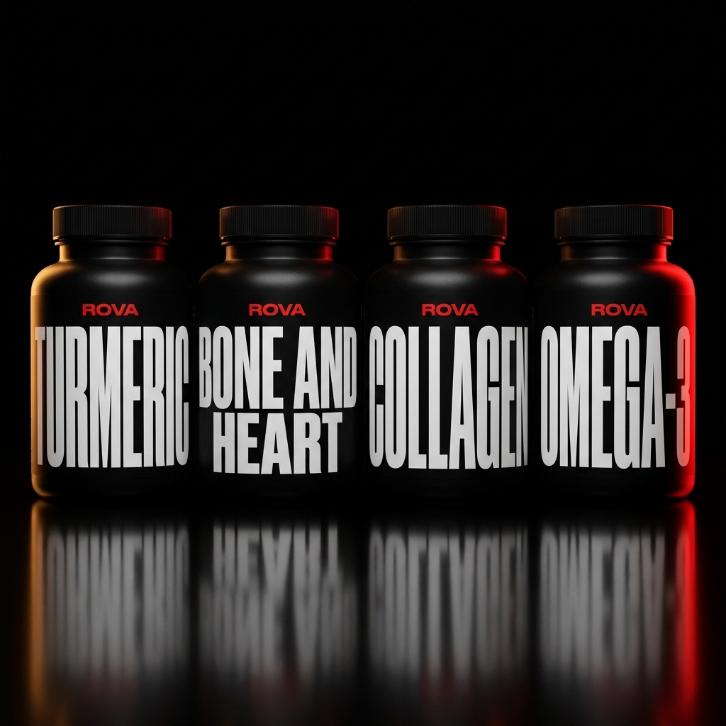 ROVA Joint + Mobility Stack - Turmeric, Bone and Heart, Collagen, Omega-3 - Mobility system for men 35+