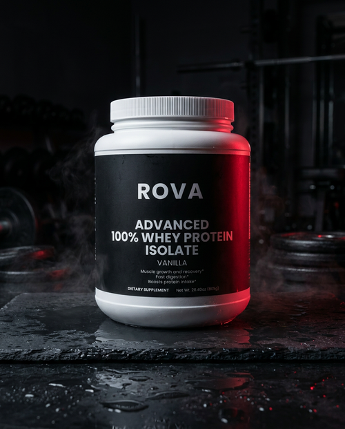 ROVA Whey Protein Isolate - dark cinematic hero