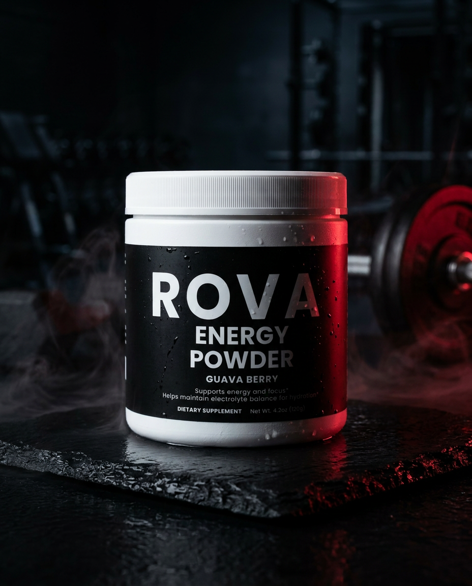 ROVA Energy Powder - dark cinematic hero
