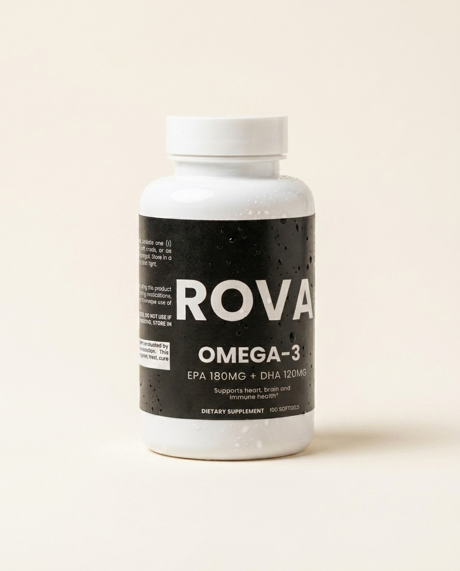 ROVA Omega-3 Fish Oil clean wellness product photo